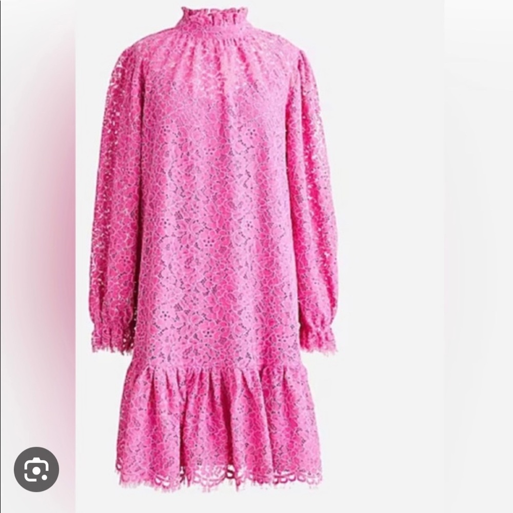 J. Crew Ruffle Neck Lace Dress in Soft Azalea Pink size Small NWT